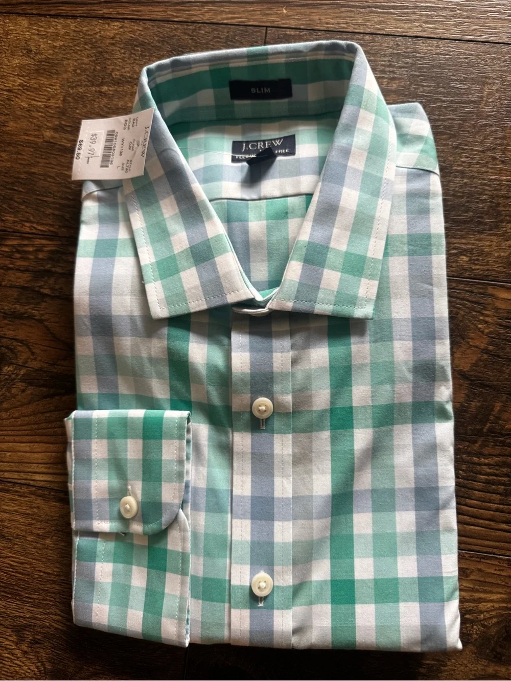 J. Crew Slim Fit Mint Green and Light Blue Gingham Dress Shirt